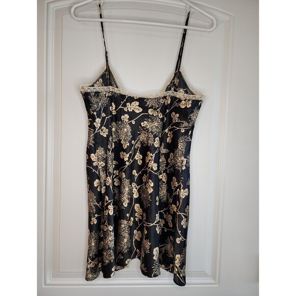 Y2k Victoria's Secret Black Gold Tie Babydoll Chemise Size M  Lace Satin - Picture 7 of 8